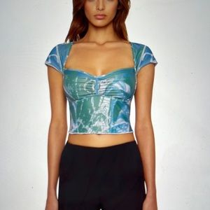 NWOT Danielle Guizio Cap Sleeve Ruched Top